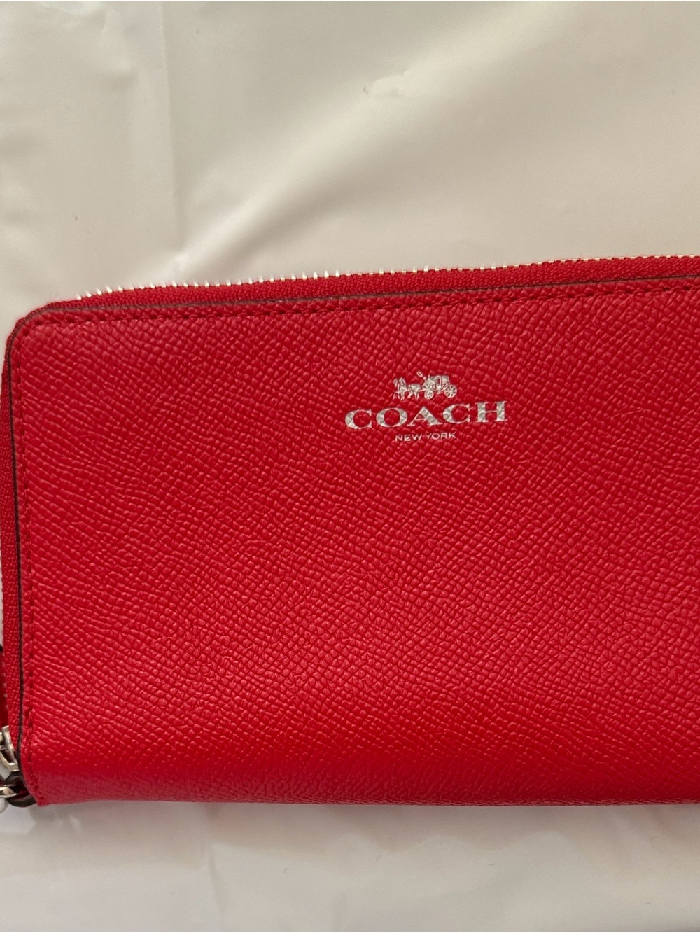 Coach Red Saffiano Leather Wristlet Clutch with Silver Hardware